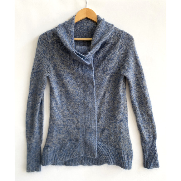 MODA INTERNATIONAL Teal Wool Mohair Blend Cardigan Sweater Snap Closure Size S - Picture 2 of 4